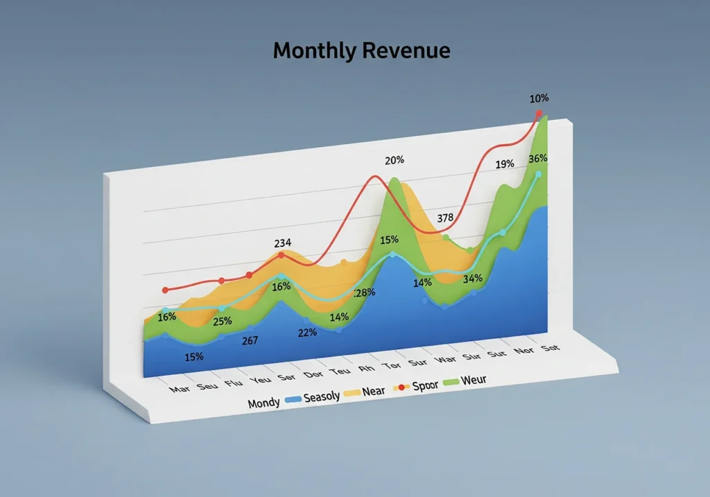 Fluktuasi pendapatan bisnis bulanan yang naik turun sepanjang tahun
