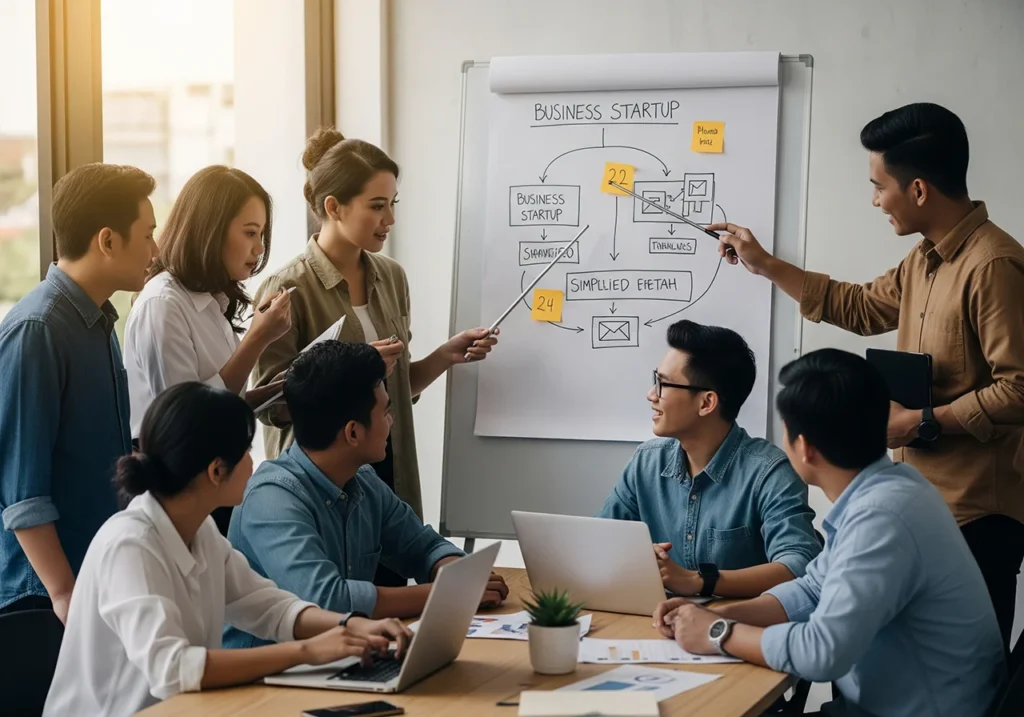 Kelompok pengusaha muda indonesia sedang melakukan brainstorming