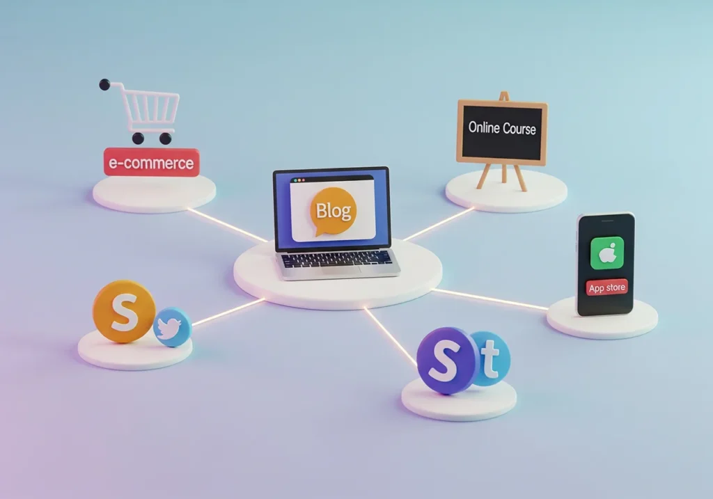 Peta pikiran atau jaringan model bisnis digital yang saling berhubungan